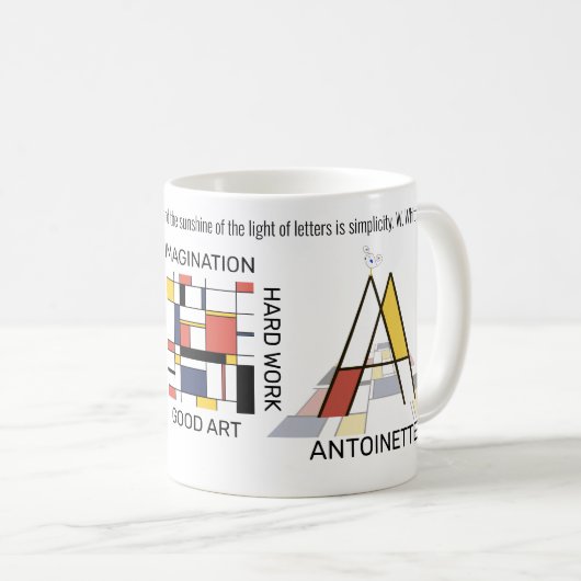 Mug Neoplasticisme Art Monogramme Stylish. Lettre A (Devant droit)
