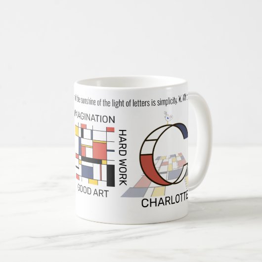 Mug Neoplasticisme Art Monogramme Stylish. Lettre C (Devant droit)