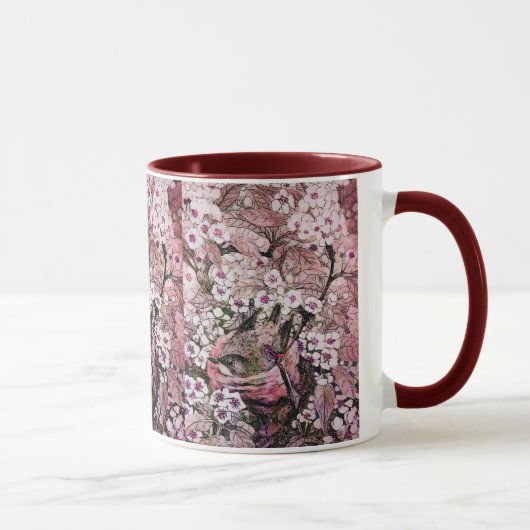 MUG NEST D'OISEAU, FLEURS DE PRINTEMPS ROUGES ROUGES B (Droite)