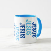 Mug Neuf Jésus bleu et blanc Musique (Devant droit)