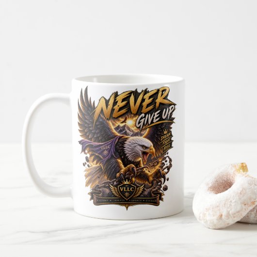 Mug Never Give Up Eagle – Powerful (Avec donut)