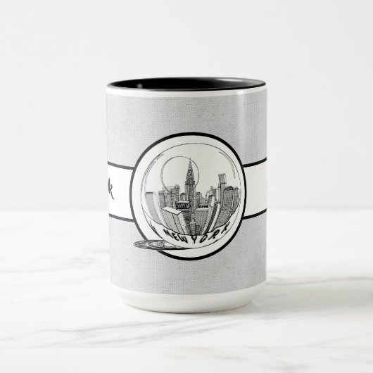 Mug New York City Élégant lin Ringer 15oz (Centre)