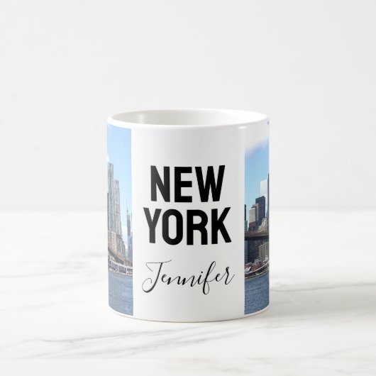 Mug New York City Modern Deux Photos Nom Script (Centre)