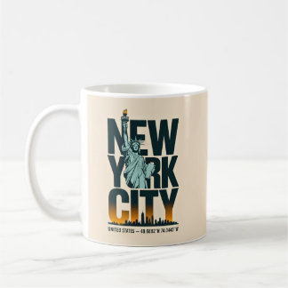 Mug New York City Typographie Statue de Liberty Skylin