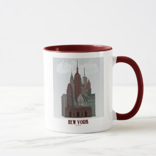 Mug New York en nuages - rouge foncé et verts