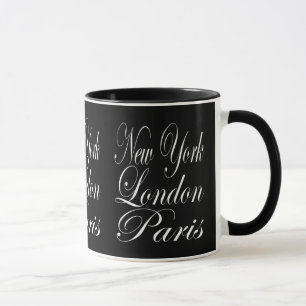 Mug New York Londres Paris - Typographie noir et blanc