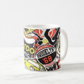 Mug New York urbain : patchwork autocollant. (Devant droit)