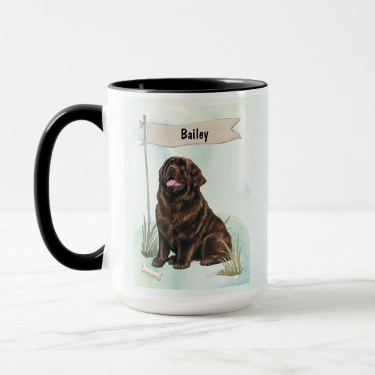 Mug Newfoundland Watercolor Personalized Dog (Gauche)