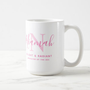 Mug Niamah nom signifiant monogramme de texte rose tas