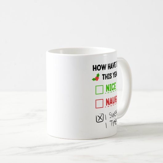 Mug Nice Naughty I Swear I Tried List Funny Christmas (Devant droit)