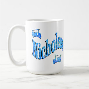 Mug Nicholas Nom Avec Camions de Pompiers,