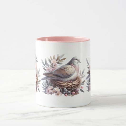 Mug Nid de colombe rousse avec fleurs et branches d'ol (Centre)