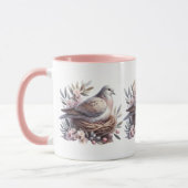 Mug Nid de colombe rousse avec fleurs et branches d'ol (Gauche)