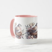 Mug Nid de colombe rousse avec fleurs et branches d'ol (Devant gauche)