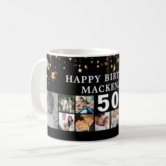 Mug N'Importe Quel Anniversaire 12 Photo Collage Gold  (Devant gauche)