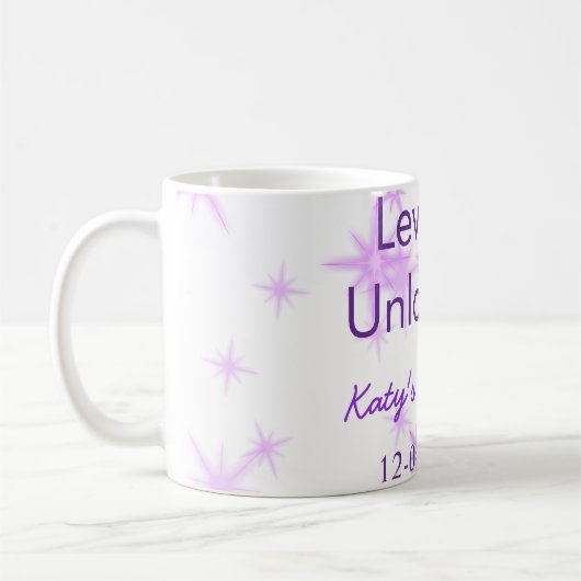 Mug Niveau 2 déverrouillé ajouter nom d'anniversaire d (Gauche)