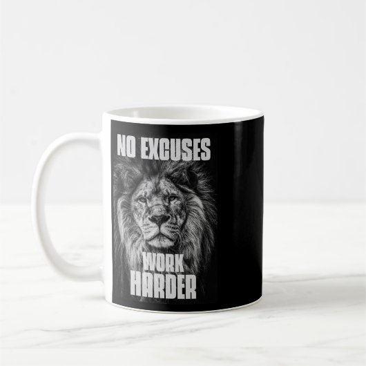Mug No Excuses Work Harder Bodybuilding Gym Motivation (Gauche)