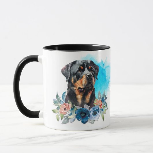 Mug Noble Rottweiler Bouquet floral bleu (Gauche)