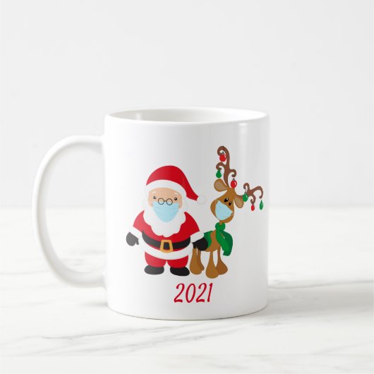 Mug Noël 2021 Reindeer Père Noël avec masque facial (Gauche)