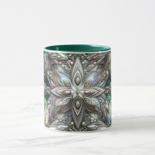 Mug NOËL ~ 3D ~ Blanc, vert et argent~ (Centre)