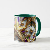 Mug NOËL ~ 3D ~ Blanc, Vert et Or ~ (Devant droit)
