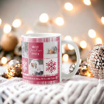 Mug Noël 5 photos grille best grand-ma magenta plaid<br><div class="desc">Meilleure grand-mère jamais ! Joyeux Noël avec Joyeux et neige brillante 5 photos grille collage magenta rose et blanc plaid flanel et la typographie de script d'espoir et d'amour. Ajoutez votre monogramme.</div>