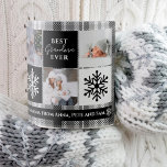 Mug Noël 5 photos grille best grand-mère noir plaid<br><div class="desc">Meilleure grand-mère jamais ! Joyeux Noël avec Joyeux et neige brillante 5 photos grille collage noir et blanc plaid flanel et espoir et script de l'amour typographie. Ajoutez votre monogramme.</div>