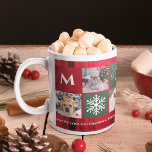 Mug Noël 5 photos grille meilleure grand-mère rouge pl<br><div class="desc">Meilleure grand-mère jamais ! Joyeux Noël avec Joyeux et neige brillante 5 photos grille collage vert et rouge plaid flanel et espoir et la typographie script de l'amour. Ajoutez votre monogramme.</div>