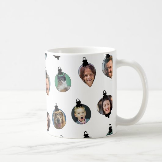 Mug Noël Amusant Famille Visages Ornements Blanc (Droite)