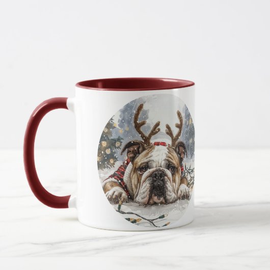 Mug Noël anglais Bulldog Reindeer (Gauche)