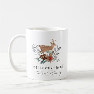 Mug Noël Aquarelle Botanique Cerf Fêtes