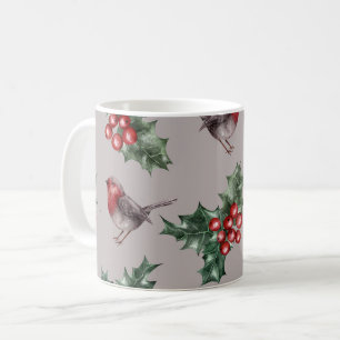 Mug Noël Aquarelle Robin Oiseaux Motif