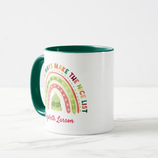 Mug Noël Arc-en-ciel Appréciations Vert (Devant gauche)