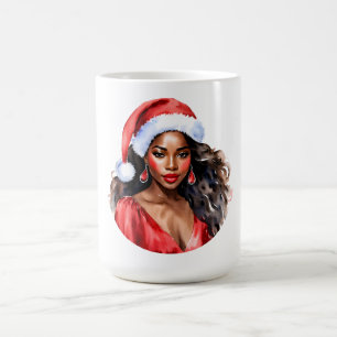 Mug Noël belle femme noire Santa Hat
