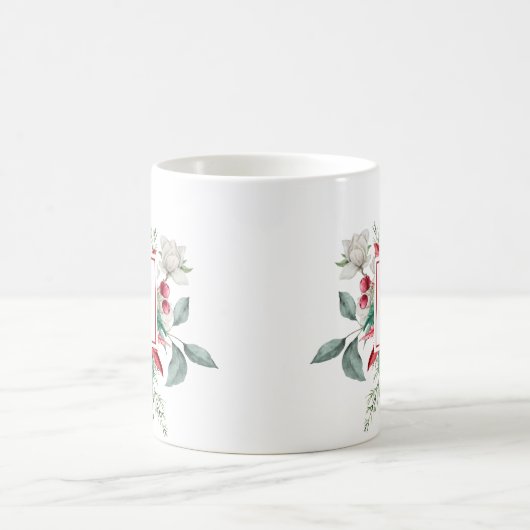 Mug Noël Berries rouges Bouquet vert Monogramme (Centre)