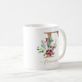 Mug Noël Berries rouges Verdure or Monogramme F (Devant droit)
