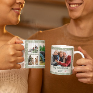 Mug Noël Blanc Vert Doodles 6 Photo Famille Cadeau