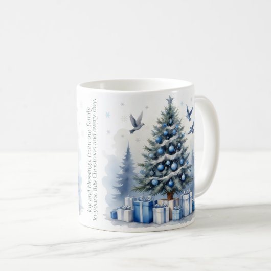 Mug Noël bleu - Arbre (Devant droit)
