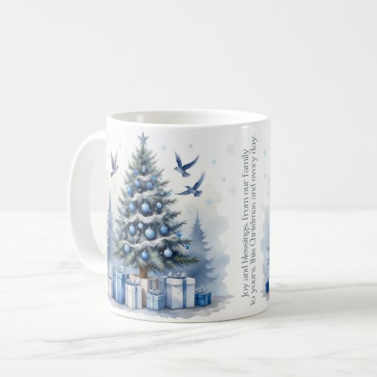Mug Noël bleu - Arbre (Devant gauche)