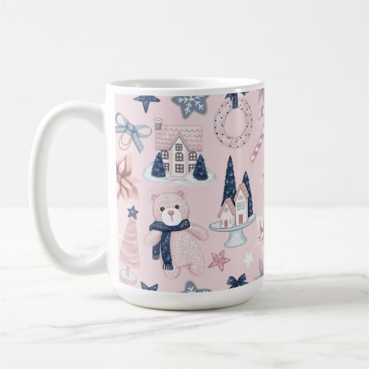 MUG NOËL BLEU & ROSE VACANCES TEDDY OURS & COOKIES (Gauche)