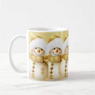 Mug Noël Bonhomme de Neige Doré Flocons de Neige Fêtes