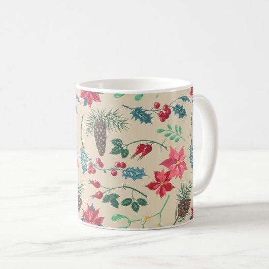 Mug Noël botanique traditionnel (beige) (Devant droit)