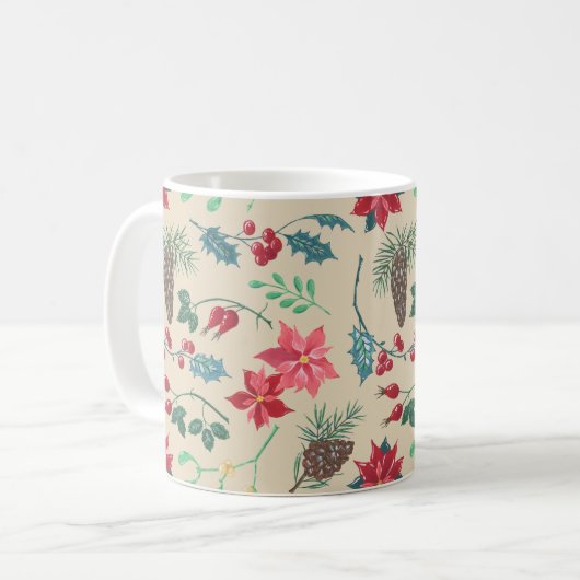 Mug Noël botanique traditionnel (beige) (Devant gauche)