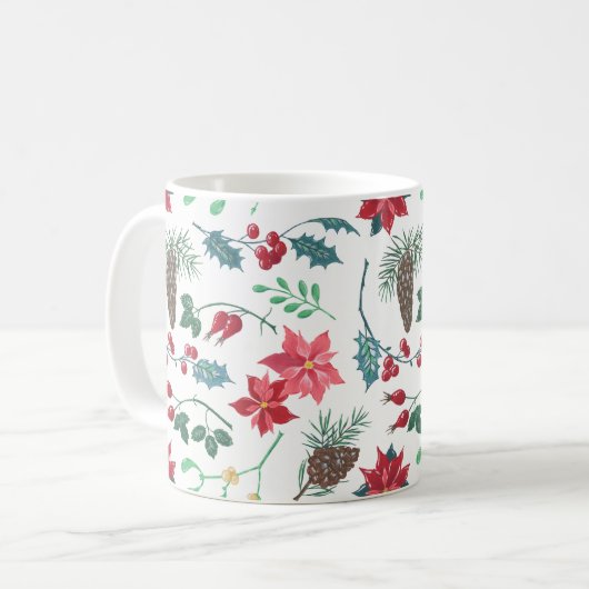 Mug Noël botanique traditionnel (blanc) (Devant gauche)