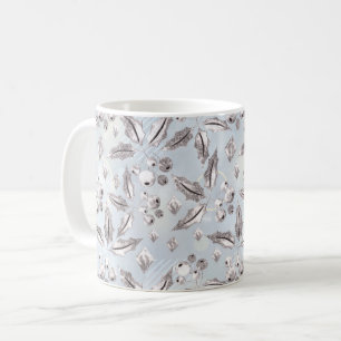 Mug Noël, brindilles argentées, blanc, flocons de neig