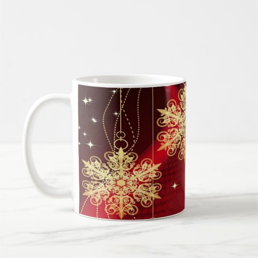 Mug Noël cadeau Red Golden Snowflakes Holiday (Gauche)