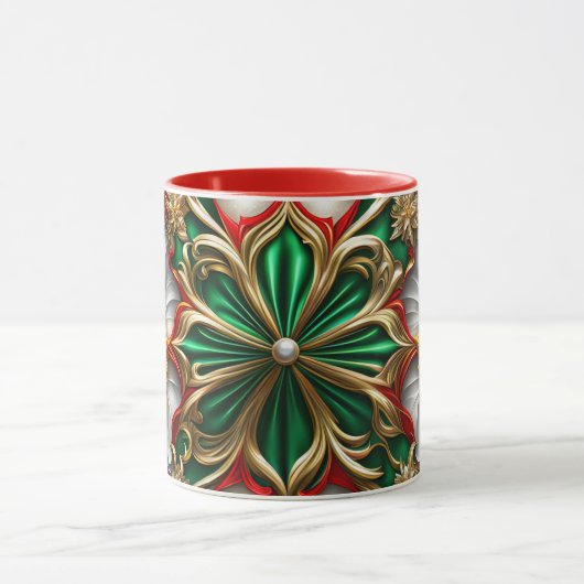 Mug NOËL ~ CHAOTIQUE 3D ~ Rouge, Vert et Or ~ (Centre)