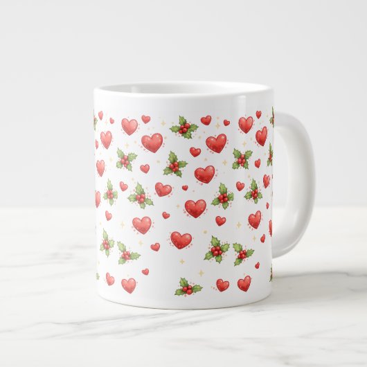 Mug Noël Cœurs & Houx (Devant droit)