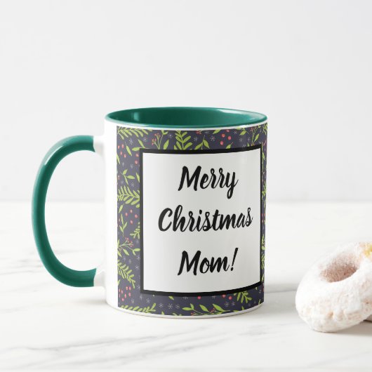 Mug Noël Cypress Snowflakes Berries Fleurs rouges (Avec donut)