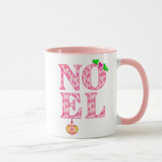 Mug NOEL dans un Motif d'arbre de Noël rose